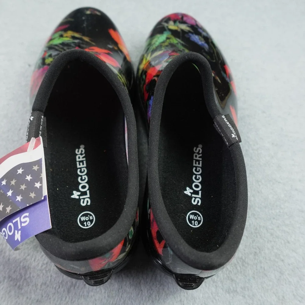Sloggers Shoes Womens 10 Black Floral Poppy Garden Waterproof Rain Slip On